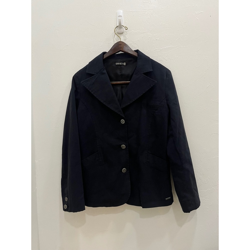 Makai Blazer Women Size L Navy Blue Good Cotton Three‎ Button Lined Jacket
